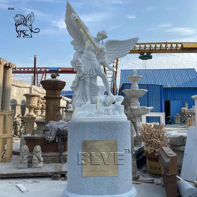 White Marble Archangel Sculpture Natural Stone St. Michael Statue European Religious Sculpture Classical