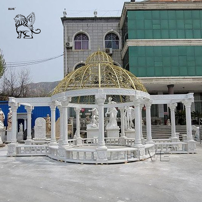 Luxury White Marble Garden Gazebo Metal Wrought Roof Dome Pavilion Modern Large Beautiful European Style