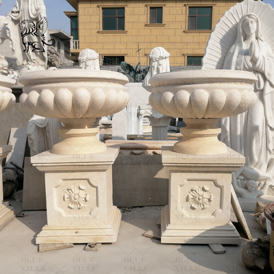 Marble Round Flowerpot Natural Stone Modern Planter Vase Western Style Classical Design Outdoor Large