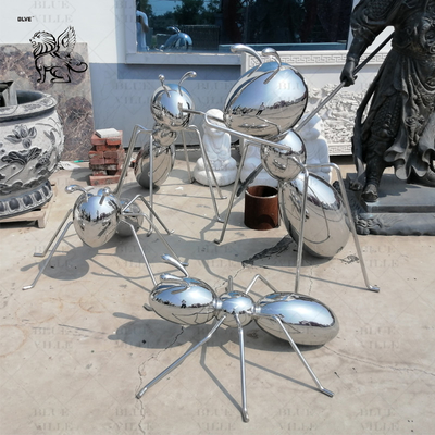 Stainless Steel Giant Ants Sculpture Mirror Metal Animal Cartoon Design Modern Art Outdoor Decoration Large