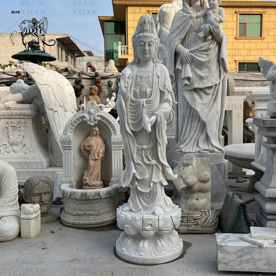 Marble Guan Yin Statue Female Buddha Avalokitesvara Kwan Yin Sculpture Life Size Outdoor