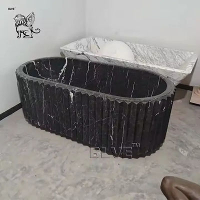 Black Marble Groove Design Bathtub Natural Stone Freestanding Bathtub Bathroom Decoration Modern