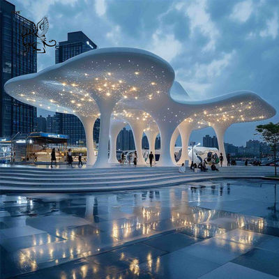 Stainless Steel Metal Gazebo Metal Tree Sculpture Long Corridor Awning Public Art Large Outdoor Customized