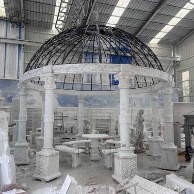 White Marble Gazebo Round Wedding Pavilion Natural Stone Hand Carved Large Outdoor Villa Western Style