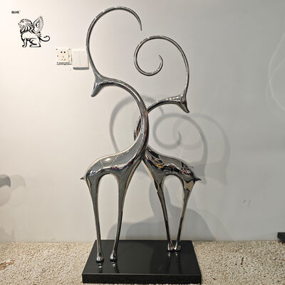Stainless Steel Antelope Statue Abstract Art Mirror Metal Sheep Ornament Luxury Home Decoration Hotel Villa