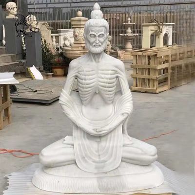 Vintage Marble Fasting Buddha Statue Hindu God Indian Religious Life Size
