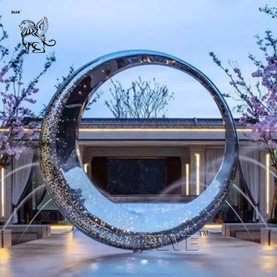Stainless Steel Moon Sculpture Garden Large Circular Abstract Waterscape Fountain Outdoor Decoration