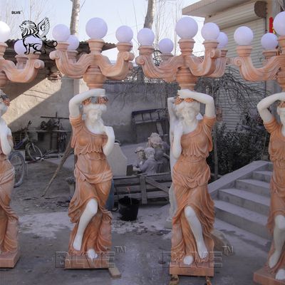 Marble Woman Statues Sculpture Floor Lamp Life Size White Stone Carving Garden Decoration