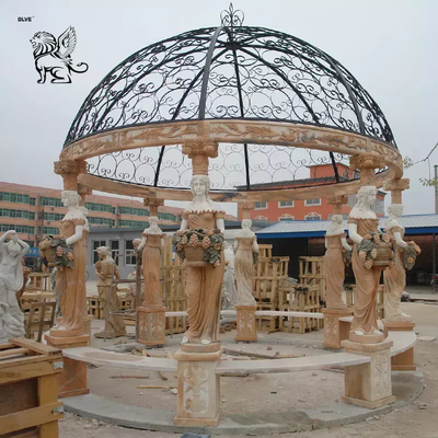 White Stone Garden Gazebo Marble Statues Pavilion Women Roman Column  Decoration Outdoor Large