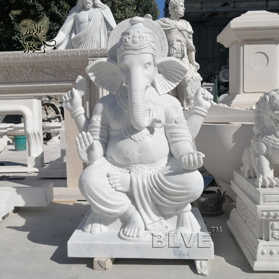 Lord Ganesh Statues Marble Sculpture Life Size Hindu God Garden Statue White Stone Carving Indian Religions