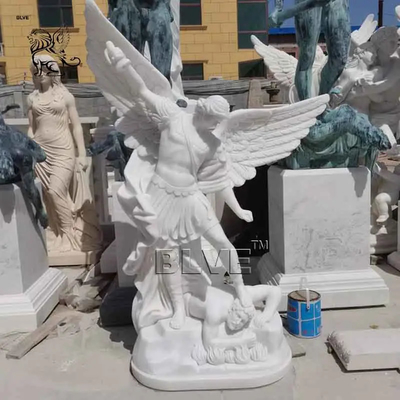 White Marble Archangel Sculpture Natural Stone St. Michael Statue European Religious Sculpture Classical