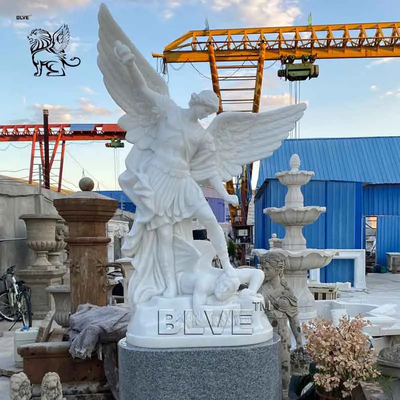 White Marble Archangel Sculpture Natural Stone St. Michael Statue European Religious Sculpture Classical
