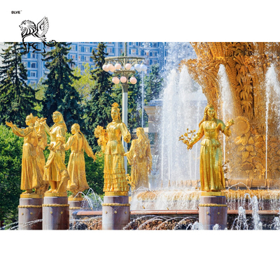 Large Bronze Friendship Fountain Water Feature Sculpture Outdoor Water Fountains Decoration Golden Garden