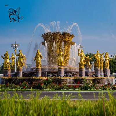 Large Bronze Friendship Fountain Water Feature Sculpture Outdoor Water Fountains Decoration Golden Garden