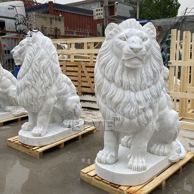 Marble Garden Lion Statue Stone Carvings Large Life Size Animals Sculpture Entrance Decoration Modern Outdoor