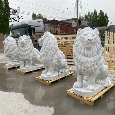Marble Garden Lion Statue Stone Carvings Large Life Size Animals Sculpture Entrance Decoration Modern Outdoor