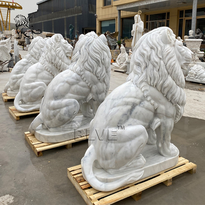 Marble Garden Lion Statue Stone Carvings Large Life Size Animals Sculpture Entrance Decoration Modern Outdoor
