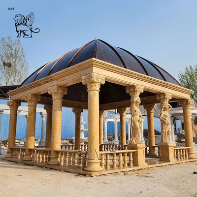 Luxury White Marble Garden Gazebo Metal Wrought Roof Dome Pavilion Modern Large Beautiful European Style