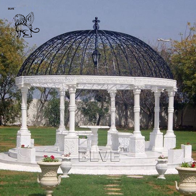Luxury White Marble Garden Gazebo Metal Wrought Roof Dome Pavilion Modern Large Beautiful European Style