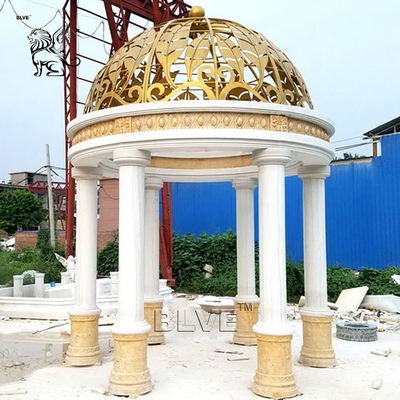 Luxury White Marble Garden Gazebo Metal Wrought Roof Dome Pavilion Modern Large Beautiful European Style