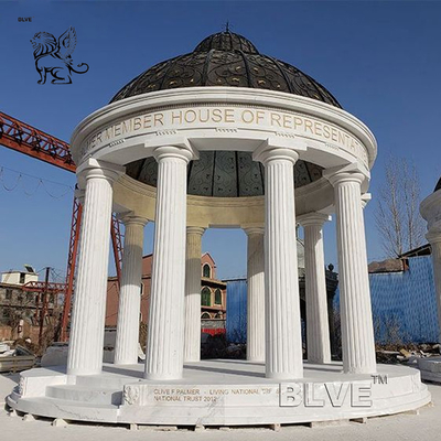 Luxury White Marble Garden Gazebo Metal Wrought Roof Dome Pavilion Modern Large Beautiful European Style