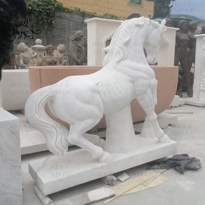 Marble Horse Statue White Stone Carvings Life Size Animal Sculptures Handcarved Outdoor Garden Decoration