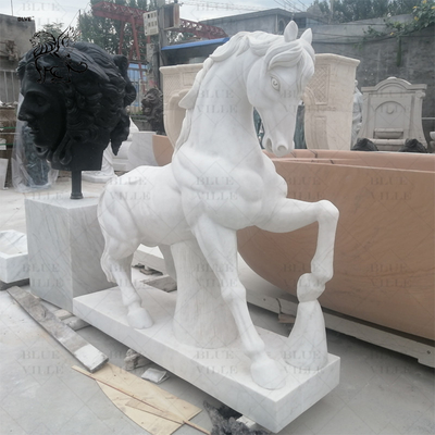 Marble Horse Statue White Stone Carvings Life Size Animal Sculptures Handcarved Outdoor Garden Decoration