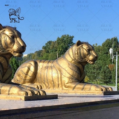 Bronze Lying Tiger Statues Metal Crafts Life Size Animal Sculpture Art Work Plaza Outdoor Decoration