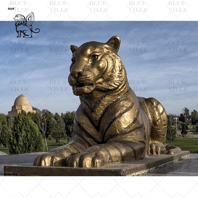 Bronze Lying Tiger Statues Metal Crafts Life Size Animal Sculpture Art Work Plaza Outdoor Decoration