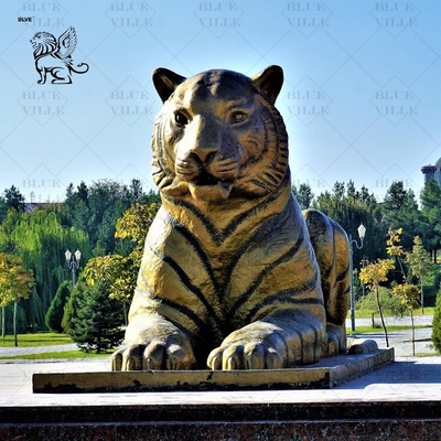 Bronze Lying Tiger Statues Metal Crafts Life Size Animal Sculpture Art Work Plaza Outdoor Decoration