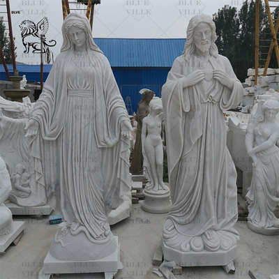 White Marble Jesus Statues Virgin Mary Sculpture Large Garden Church Decoration Religious Handcarved Outdoor factory