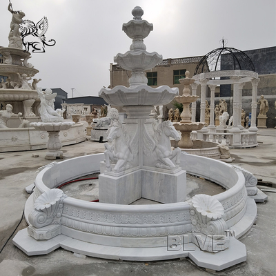 White Natural Stone Marble 3 Tier Water Fountain Limestone Outdoor Garden Decoration French Style