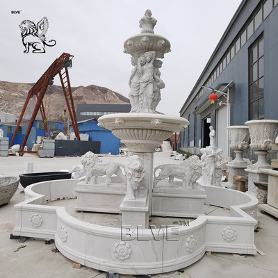 White Natural Stone Marble 3 Tier Water Fountain Limestone Outdoor Garden Decoration French Style