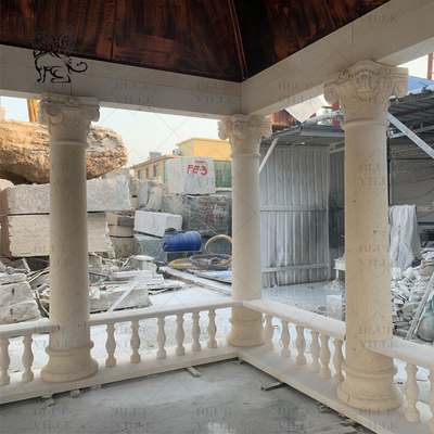 Beige Marble Gazebo Natural Stone Carving Women Pillars Pavilion Outdoor Large Garden Decoration Customized