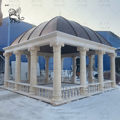 Beige Marble Gazebo Natural Stone Carving Women Pillars Pavilion Outdoor Large Garden Decoration Customized