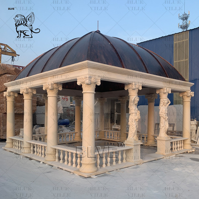 Beige Marble Gazebo Natural Stone Carving Women Pillars Pavilion Outdoor Large Garden Decoration Customized