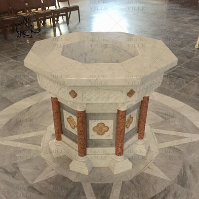 Marble Baptism Font Natural Stone Catholic Church Sculptures Baptismal Hand Carved Customized