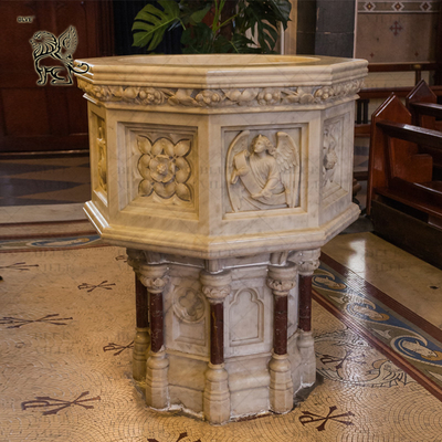 Marble Baptism Font Natural Stone Catholic Church Sculptures Baptismal Hand Carved Customized