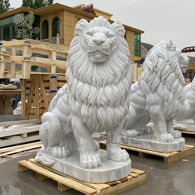 Marble Lion Statue Natural Stone Animals Sculpture Hand Carving Outdoor Garden Decoration