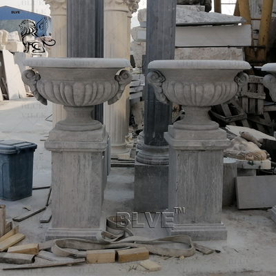Marble Round Flowerpot Natural Stone Modern Planter Vase Western Style Classical Design Outdoor Large