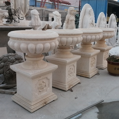 Marble Round Flowerpot Natural Stone Modern Planter Vase Western Style Classical Design Outdoor Large