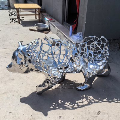 Stainless Steel Bear Sculpture Mirror Polishing Metal Hollow Body Animal Abstract Art Home Decoration Modern