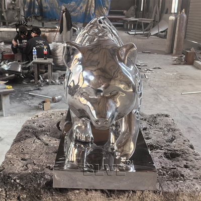 Stainless Steel Bear Sculpture Mirror Polishing Metal Hollow Body Animal Abstract Art Home Decoration Modern