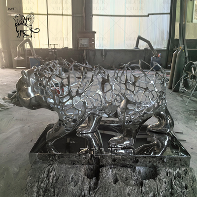 Stainless Steel Bear Sculpture Mirror Polishing Metal Hollow Body Animal Abstract Art Home Decoration Modern