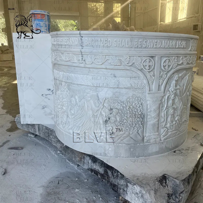 Marble Holy Water Font Baptism Natural Stone Religious Saint Baptismal Hand Carved Catholic Church