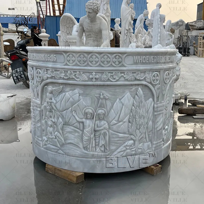 Marble Holy Water Font Baptism Natural Stone Religious Saint Baptismal Hand Carved Catholic Church