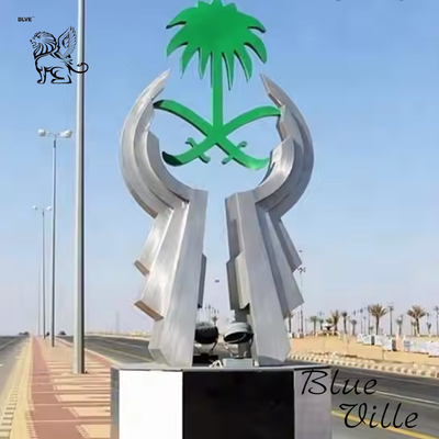 Giant Circular Mirror Stainless Steel Sculpture Large Landmarks LED Colorful Light Outdoor Custom