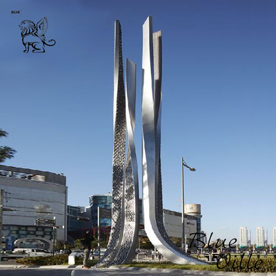 Giant Circular Mirror Stainless Steel Sculpture Large Landmarks LED Colorful Light Outdoor Custom