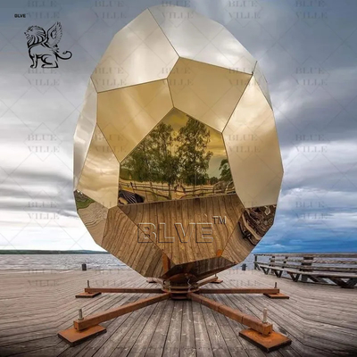 Gold Stainless Steel Egg Sculpture Metal Abstract Geometric Egg Outdoor Sauna Decoratio Large Size Modern Art