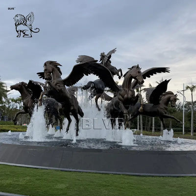 Life Size Bronze Horses Sculpture Fountains Antique Marble Water Fountain Square Large Garden Outdoor Custom